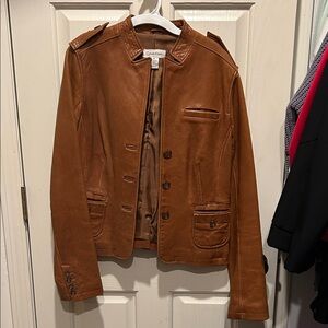 Calvin Klein Chestnut Brown Leather Button Jacket